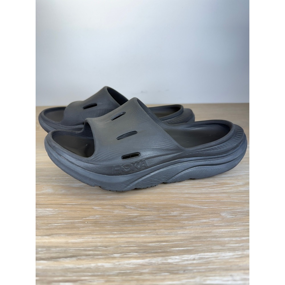 HOKA One Women 7 Dark Grey ORA Recovery Slide 3 Slip On Sandals Comfort